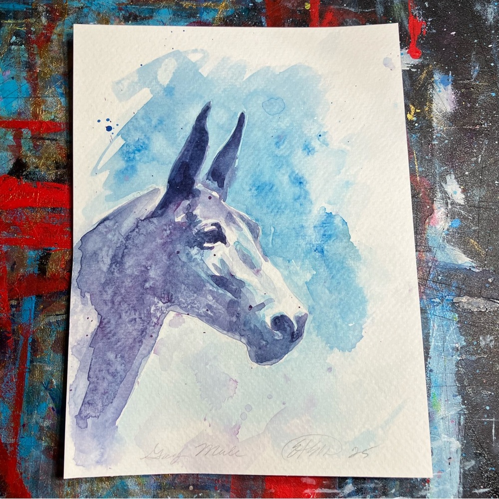 Original Mule horse Painting watercolor Art Wall Decor Farm equestrian Artwork